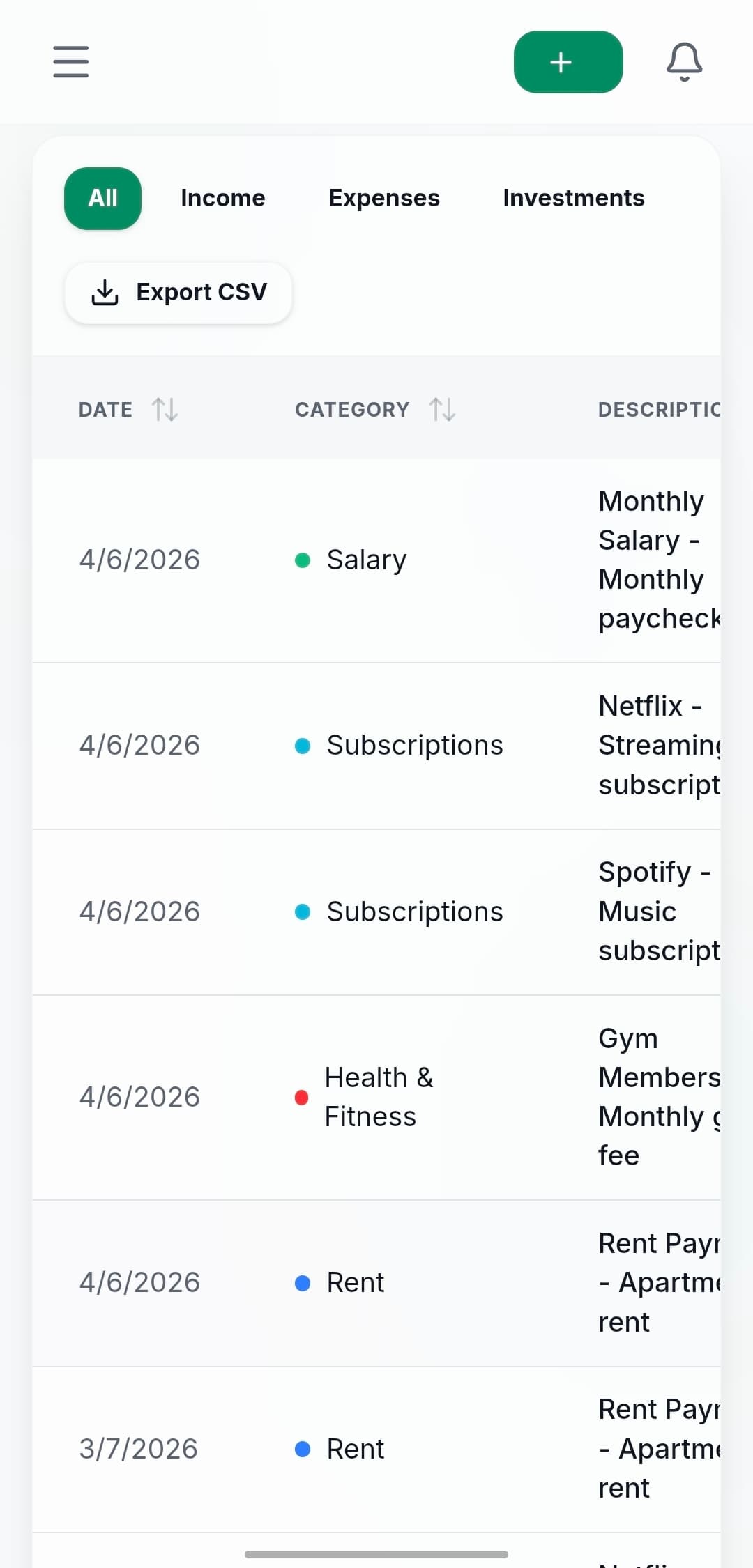 WiseCash Mobile Transaction History