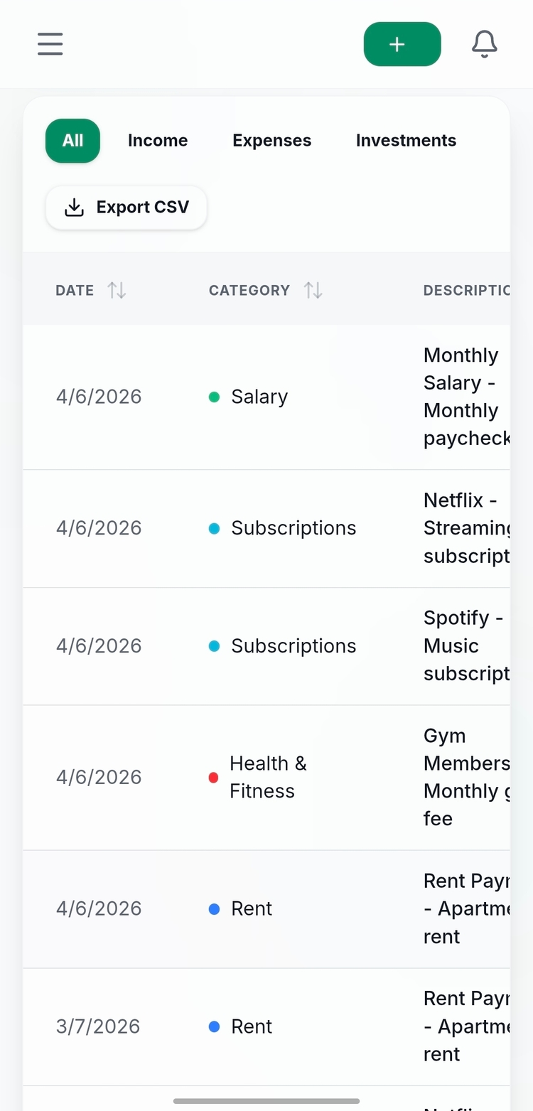 WiseCash Mobile Transaction History